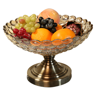 欧式茶几装饰摆件玻璃水果盘美式创意家用客厅奢华干果盆餐桌