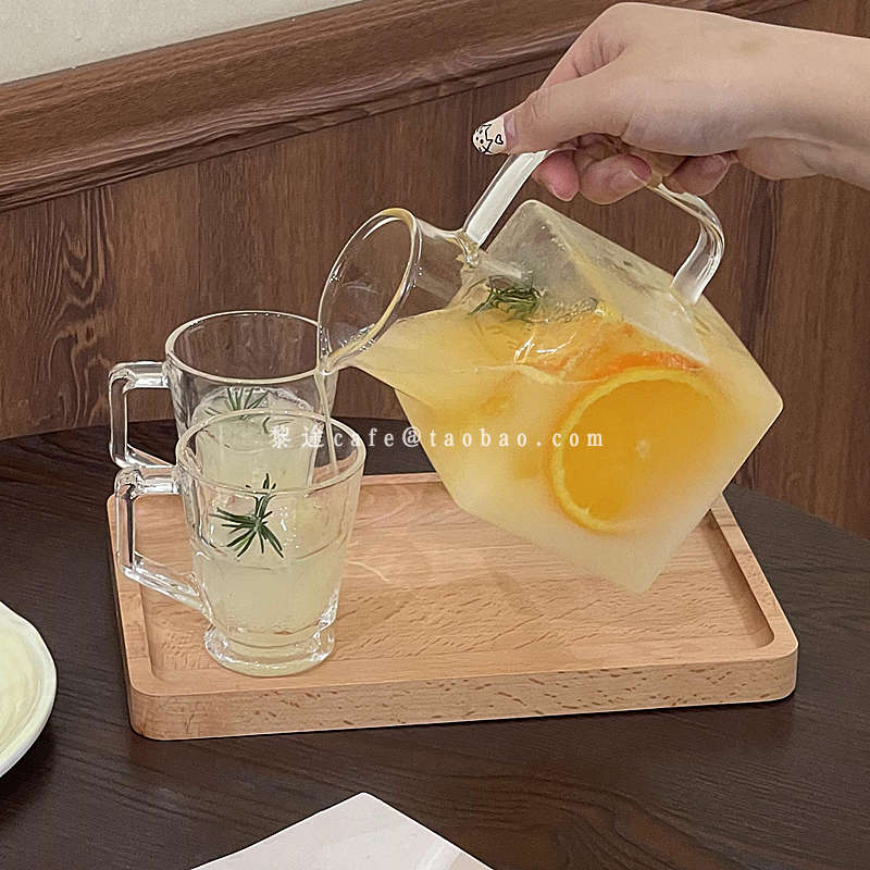 高颜值ins风方形水果茶壶茶杯套装带手柄大容量特调果汁气泡水壶
