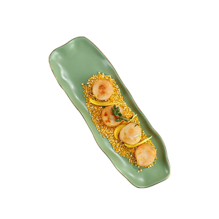 长方形盘子寿司盘点心甜品餐盘高级感金边奶油风绿色陶瓷长条碟子