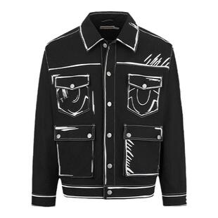 TrueReligion冬季新品男士美式复古印花时尚休闲夹克