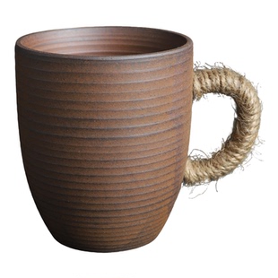 粗陶咖啡杯复古风中式家用办公室个人咖啡牛奶品茶杯带把手马克杯