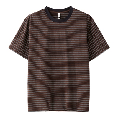 LUUD 复古老钱风撞色条纹圆领短袖T恤衫男夏季咖啡色时尚百搭上衣