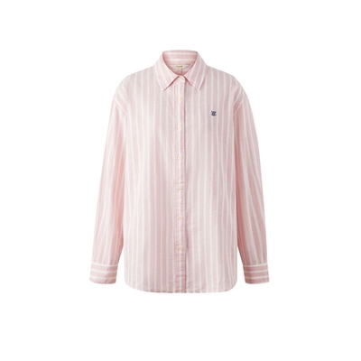 ELAND52%亚麻撞色衬衫百搭条纹