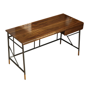 轻奢家用书桌意式极简全实木带抽屉铁艺学习办公操作台创意电脑桌