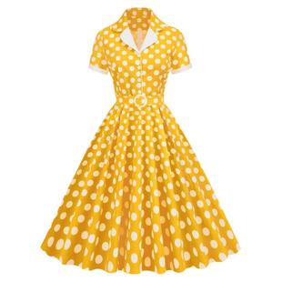 复古50年代感港风波点连衣裙大摆中长过膝收腰显瘦气质表演出舞蹈