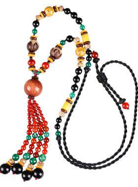 珠花蝶度玛瑙琉璃圆珠中式项链