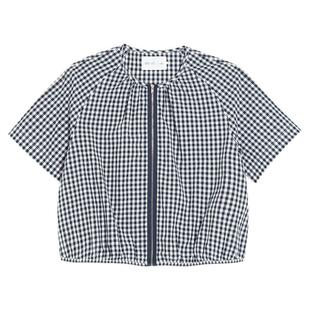 素然klee klee夏季女士经典蓝白格子泡泡纱夹克式衬衫