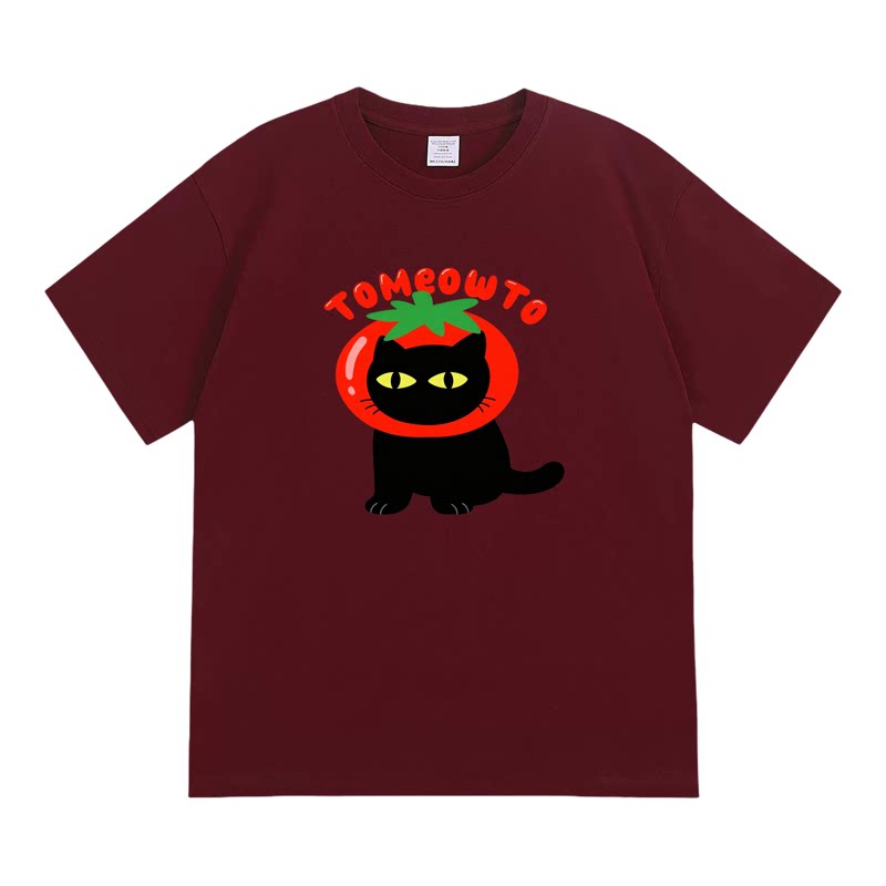 TOMEOWTO番茄喵 猫咪 短袖潮流搞笑趣味纯棉宽松印花上衣透气T恤