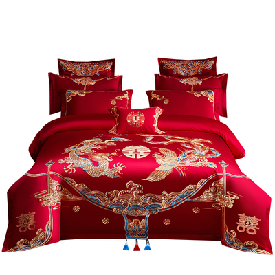 婚庆纯棉刺绣四件套送枕芯被芯