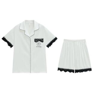 乐姿梦睡衣女夏季冰丝高级感蕾丝刺绣气质名媛夏天短袖短裤家居服