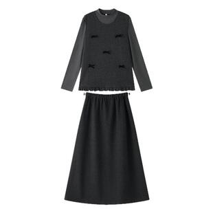 【新品】孕妇套装春秋孕期气质内搭马甲毛呢半身裙三件套孕妇装秋