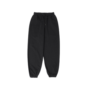 bdpowerup纯色加绒束脚卫裤简约时尚拼接运动长裤男宽松保暖