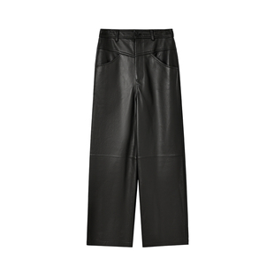 SINBOS 真皮皮裤女士中腰直筒绵羊皮阔腿长裤休闲裤子25秋冬新款