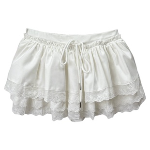 DDXZ夕子韩系蕾丝花边双层蛋糕裙白色松紧腰抽绳小个子短款半身裙