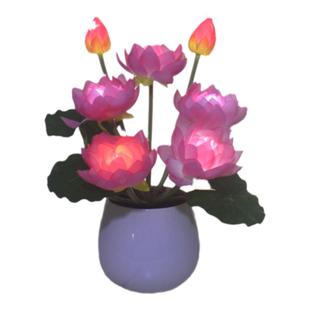 仿真花荷花灯插电七彩莲花灯供佛荷花佛前摆放假花佛堂供花财神花