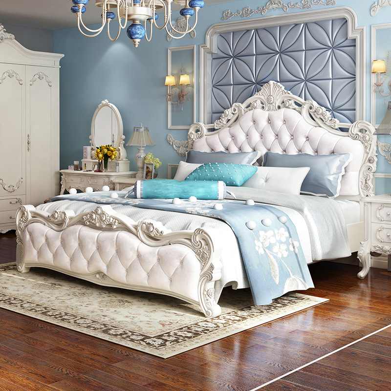 欧式床双人床现代简约主卧室奢华实木床法式大婚床白色女孩公主床