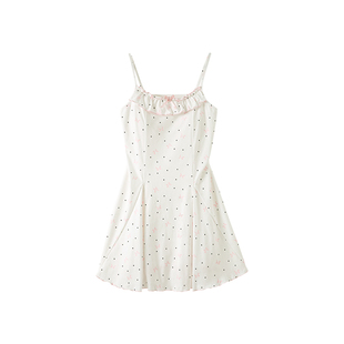 安之伴【巨柔软】带胸垫纯棉吊带睡裙女夏季甜美波点家居服睡衣