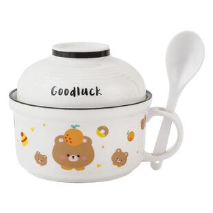 陶瓷泡面碗带盖勺微波炉上班族个人专用饭碗食堂打饭汤碗碗筷套装