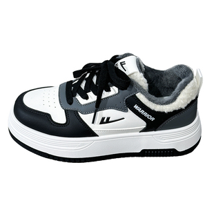 回力加绒加厚情侣小白鞋女款2025新款冬季黑白熊猫板鞋厚底休闲鞋