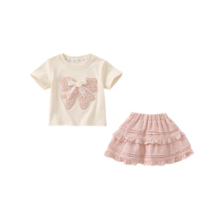女童套装夏季2026新款洋气时髦小儿童夏装短袖T恤宝宝裙子两件套t