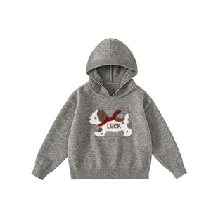 女童毛衣儿童连帽针织衫冬装上衣女孩衣服秋冬灰色新款毛线衣童装