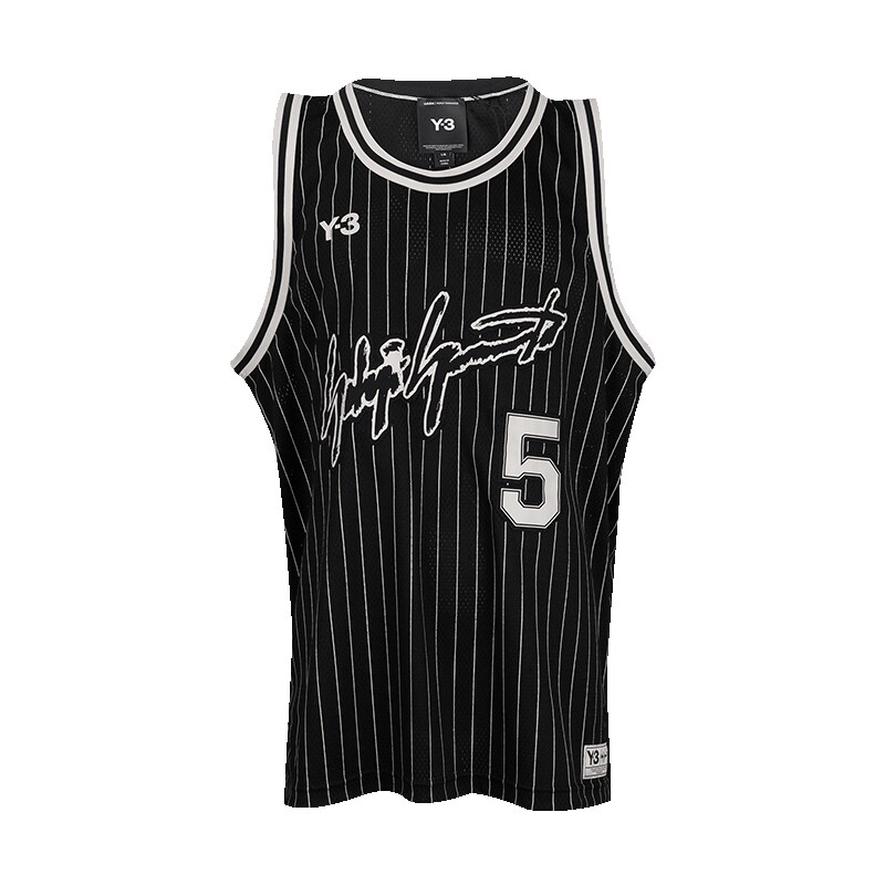 Y-3条纹字母圆领篮球背心男士