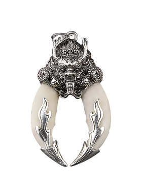 狼狗牙男士吊坠项链复古钛钢链长