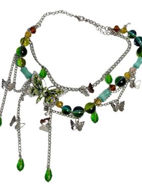 绿色蝴蝶项链女2024新款清冷感