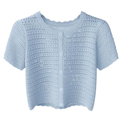 短款冰丝宽松镂空针织开衫