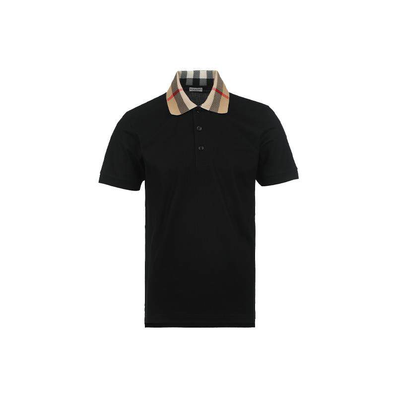 【自营】BURBERRY/博柏利男士针织格纹翻领棉质短袖polo衫T恤商务