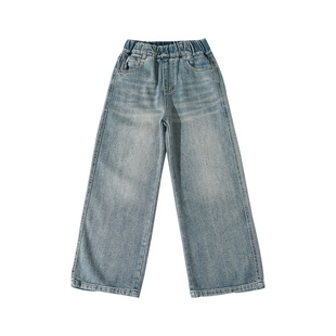 男童裤子直筒牛仔裤2026新款春秋款儿童中大童宽松阔腿长裤初中生