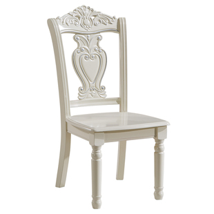 餐椅橡木椅子靠背凳欧式家用实木雕花餐桌椅现代简约餐厅白色凳子