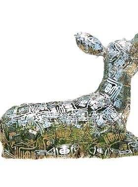 不锈钢鹿雕塑摆件户外景观园林镜面抽象镂空鹿数字鹿字母鹿定制