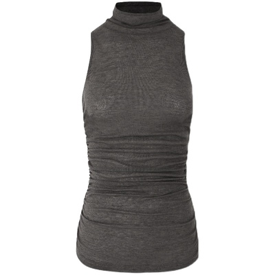 收皱高领背心无袖背心