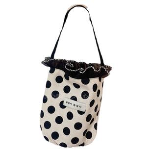 不腻少女心 高级感2022春夏小水桶包手提帆布手拎包便携收纳手挽