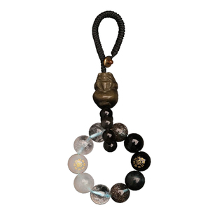 遇见普陀山天然多宝水晶吊坠五形喜用补木火土金水钥匙扣貔貅挂件