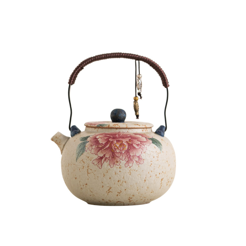 臻尧青花火石红陶瓷提梁茶壶
