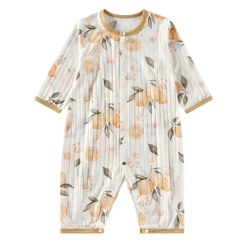 欧孕[果冻凉]婴儿衣服夏季薄款纯棉连体衣宝宝长袖睡衣哈衣爬爬服