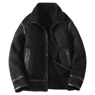 皮毛一体男士冬季大码加绒加厚皮衣短款机车服棉袄男装羊羔毛外套