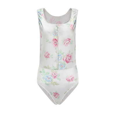 法式复古白色印花无袖方领连体