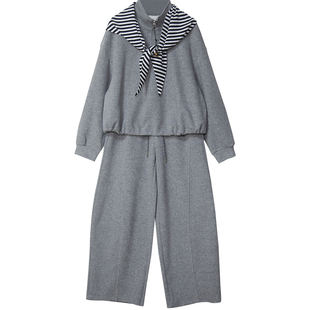 时尚休闲立领半拉链卫衣阔腿裤两件套女2026春秋新款时尚套装7608