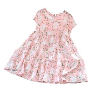 洋气童装度假夏款儿童女童人棉碎花连衣裙宝宝中大童绵绸短袖裙子