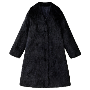 黑色托卡环保狐狸皮草大衣2025新款海宁时尚年轻款毛毛外套女冬厚