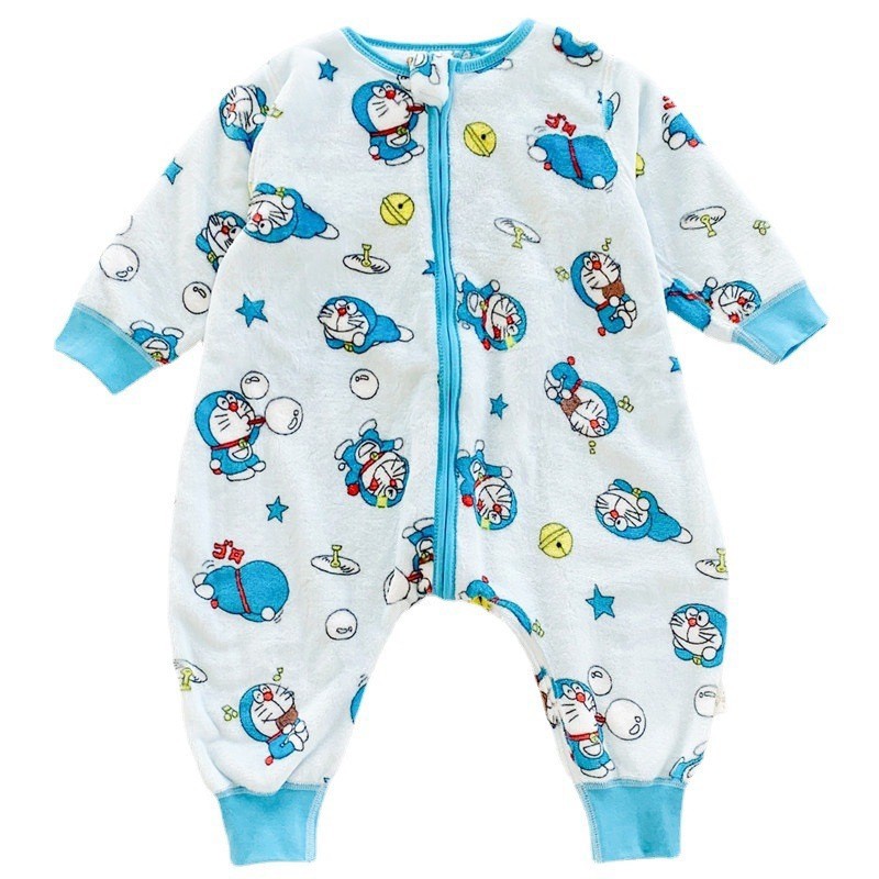 婴儿连体睡衣秋冬款儿童加绒加厚法兰绒睡袋宝宝分腿防踢被子神器