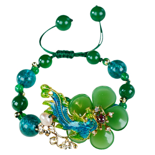 手串编织手链装饰品女手背链手串复古民族风琉璃绿色碧玺塔链小众