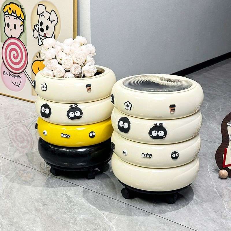 【简约现代风格】收纳桶可移动垃圾桶带轮奶油风可爱客厅卧室创意