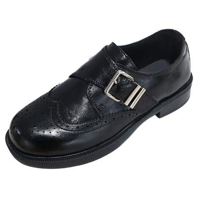 诗路花语学院风真皮布洛克乐福鞋