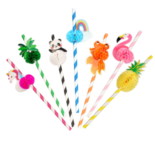 一次性创意纸吸管派对甜品网红环保吸管果汁饮料艺术造型菠萝装饰