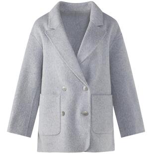 100%绵羊毛LAGOGO雾岛闲行灰色双面呢大衣拉谷谷2025冬新款外套