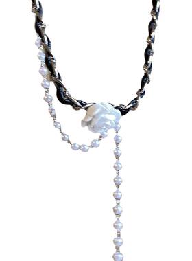 轻奢山茶花珍珠流苏项链